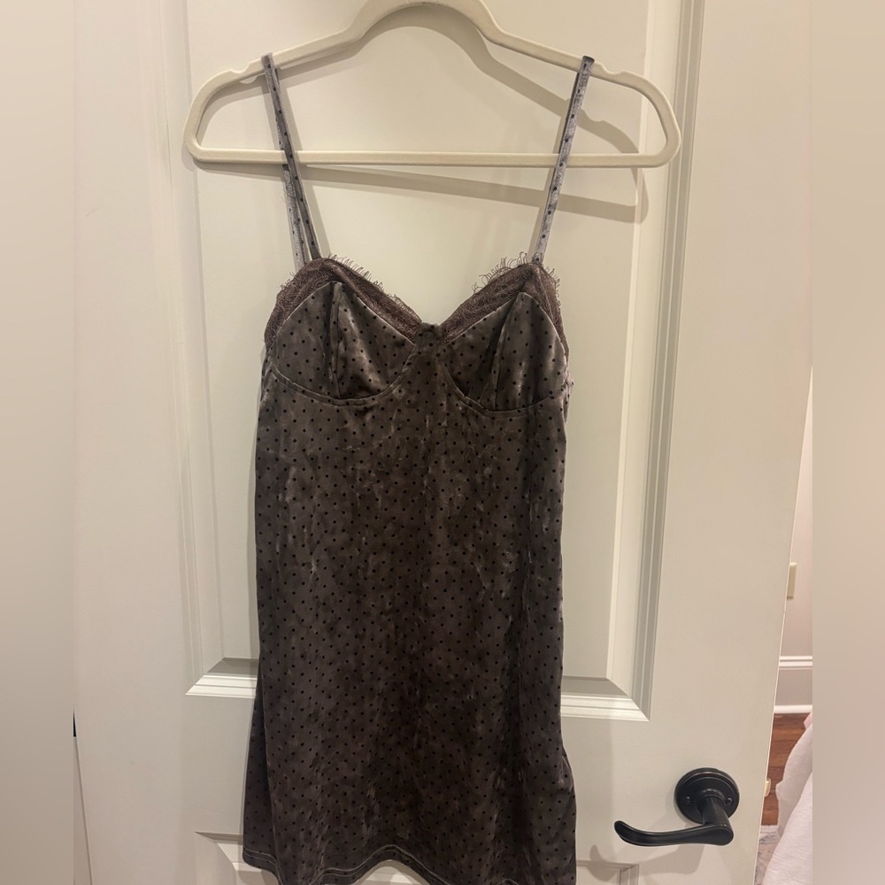 Brown Velvet Polka Dot Slip Dress - Women's Intimates